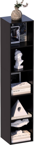 5 Cube Storage Organizer, Narrow Open Shelf Bookcase, Freestanding Low Display Bookshelf with Eco-Friendly Melamine Surface f