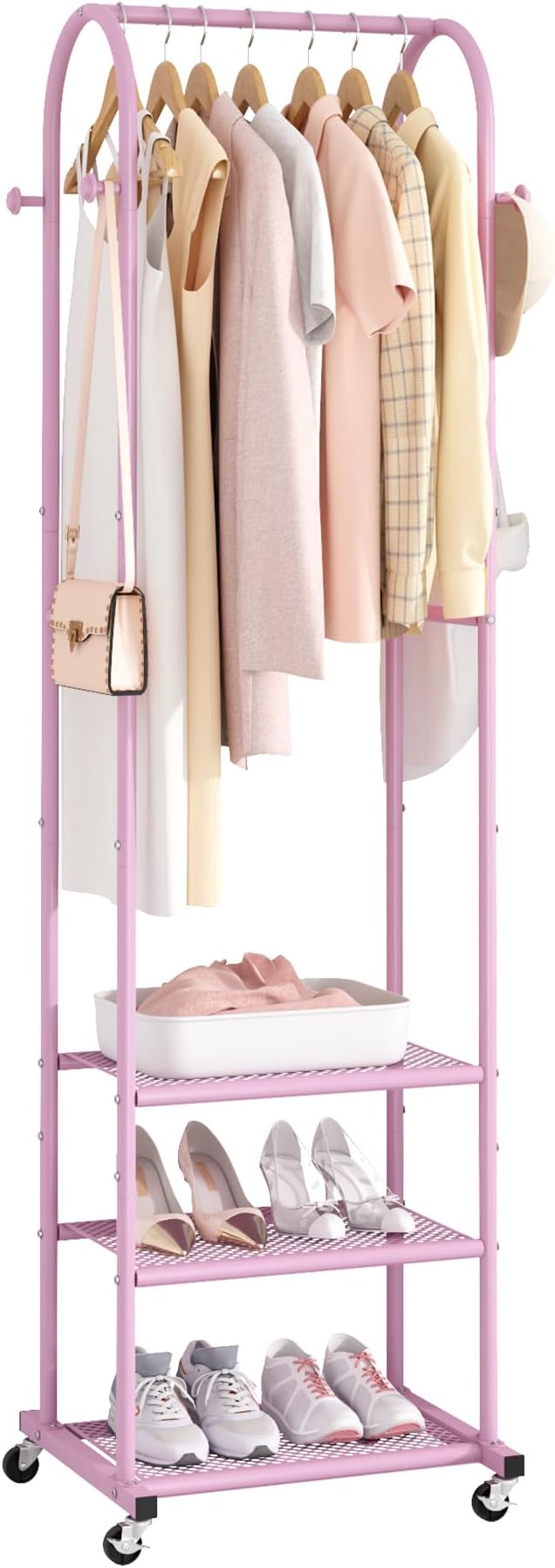 Kaitiemoo Heavy Duty Clothing Rack with Wheels,Modern Garment Rack with 3 Metal Shelves, 71.8Inches Display Rack for Hanging 