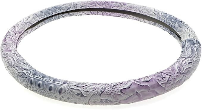 Car Steering Wheel Cover Universal 15 Inch Middle Size Auto Anti-Slip Leather Wheel Protector with Flower Grain Design White Style