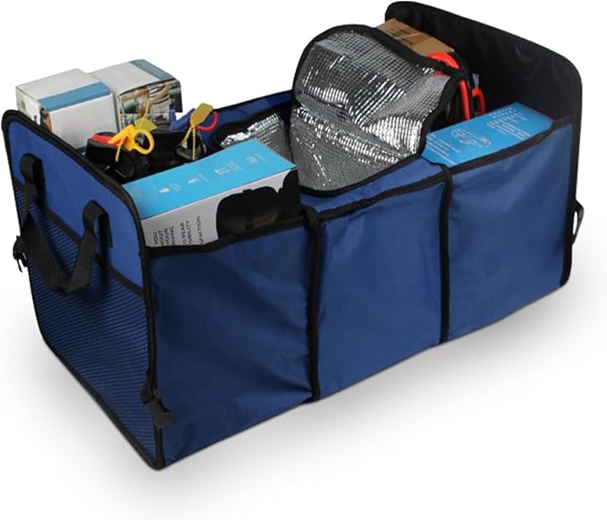 Car Trunk Organizer, Oxford Fabric Waterproof & Anti-Slip Vehicle Storage Box with Leak Proof & Insulated Cooler Bag, Large Cap