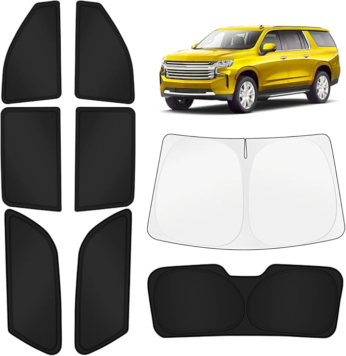 KUST Car Window Shades for Chevy Suburban/GMC Yukon XL 2021-2025 2026 Windshield Sun Shade Side Window Cover UV Block Privacy Protection Accessories for Camping Blackout Rear Back Full Set 8PCS