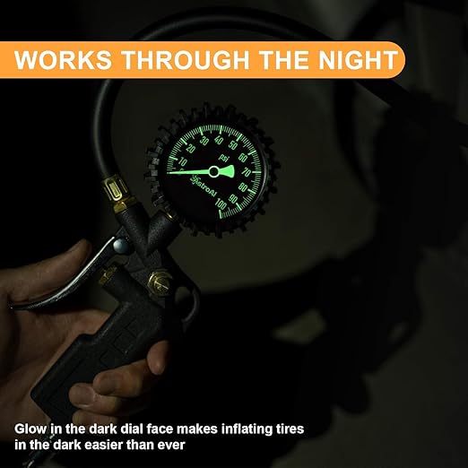 AstroAI Tire Pressure Gauge with Inflator, 100 PSI-ANSI B40.1 Accurate, Large 2.5" Easy Read Glow Dial, Heavy Duty Air Chuck and Compressor Accessories for Truck, with Case