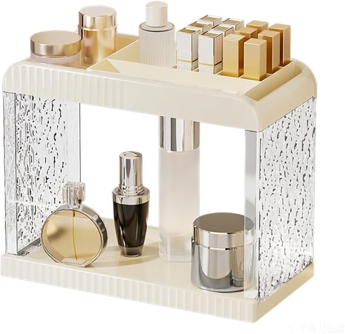 Bathroom Countertop Organizer, 2 Tier Makeup Storage Counter Shelf, Perfume Stand Vanity Holder Skincare Cosmetic Lipstick Dr