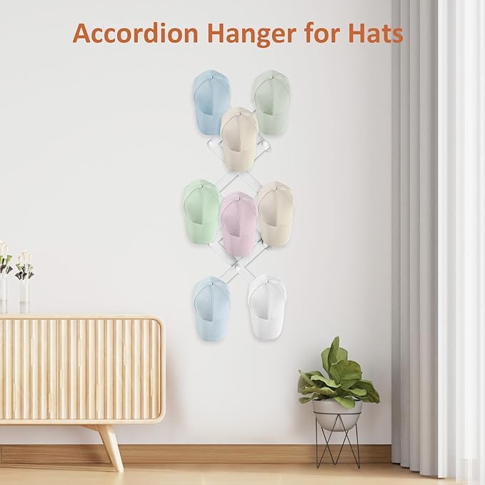 Accordion Wall Hanger, Hat Rack for Wall with 14 Coat Hooks, Expandable Hat Hangers Organizer, Vintage Decorative Coat Rack W