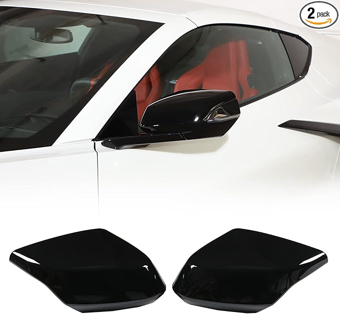 Door Rear View Mirror Cover Cap Compatible with Chevrolet Corvette C8 2020-2026, ABS Side View Mirror Cover, Auto Door Rearview Mirror Protective Trim Cap 2Pcs (Bright Black)