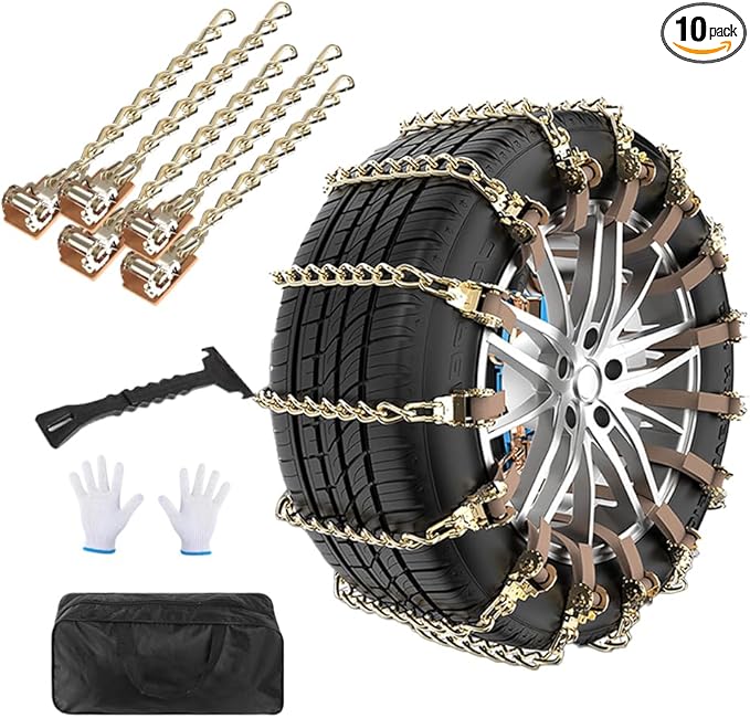 10 Piece Set Tire Chains,Snow Chains For Car SUV Pickup Trucks(175-275mm),Adjustable Universal Emergency Anti-Skid Thickening
