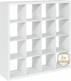 Furinno Cubicle Book Shelf, 16-Cube Bookshelf, Triple Thick Frame Cube Storage Organizer, 1.65" Bookcase, 15.4 x 57.4 x 56.9,