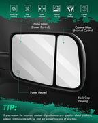 SCITOO Compatible fit for Towing Mirrors 2002-2008 for Dodge for Ram 1500 2003-2009 for Dodge for Ram 2500 3500 Pickup Power Heated Passenger Driver Side View Pair Mirrors