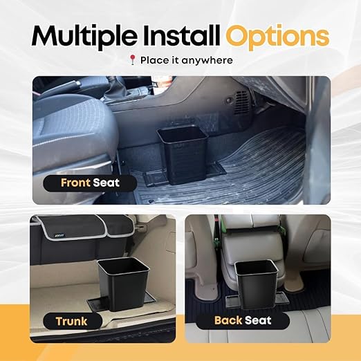 Car Trash Can with Stability Wings – Leakproof Portable Garbage Bin for Fabric & Rubber Mats – Compact Durable Plastic Auto Organizer for Cars, SUVs, Trucks (Black, Small)