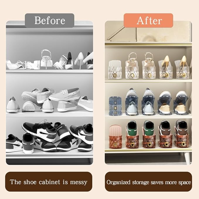 Shoe Slots Organizer, Adjustable 10 Pack Shoe Stacker for Closet Storage, Clear Double Layer Space Saver, Durable and Stackab