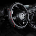 EKR Universal 15 inch Leather Steering Wheel Cover - Genuine Leather, Breathable, Anti Slip & Odor Free (Black with Red Lines, M(14" 1/2-15" 1/4))