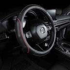 EKR Universal 15 inch Leather Steering Wheel Cover - Genuine Leather, Breathable, Anti Slip & Odor Free (Black with Red Lines, M(14" 1/2-15" 1/4))