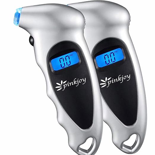 PINKJOY Digital Tire Pressure Gauge 2 Pack 150 PSI, 4 Settings, Tire Gauge for Car, Truck, Motorcycle, Bicycle with Backlit LCD and Non-Slip Grip (Silver)