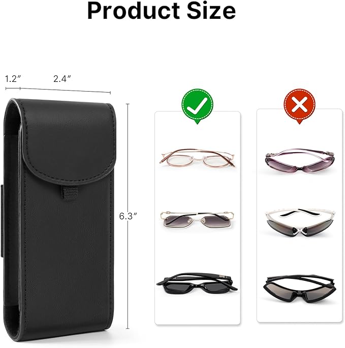 WOMACO Sunglass Holder for Car Visor, Magnetic Vehicle Eyeglasses Storage Case, PU Leather Eyeglasses Organizer Bag for Car