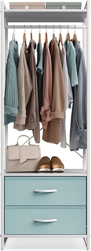 Sorbus Premium Cothing Rack with Drawers - Heavy Duty Wardrobe Closet with Metal Frame & Wooden Top - 70Inch Tall Garment Rac