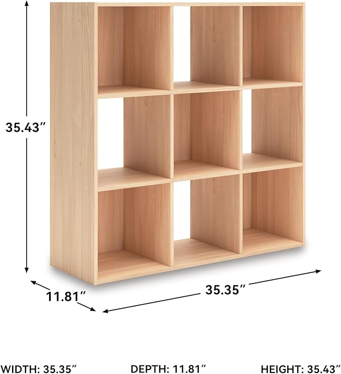 Signature Design by Ashley Piperton Contemporary 3-Tier Floor Standing 9 Cube Organizer for Living Room, Wood, Works with 10.