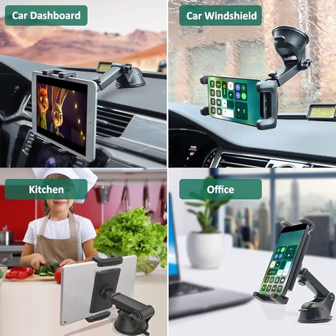 Car Dashboard Tablet Mount for 4-13" iPad Phone, Cuxwill Dash Windshield Tablet Telescopic Holder with Strong Suction Cup for iPad Pro 12.9 10.5 9.7, iPad Air Mini, Samsung Tab, Kindle Fire HD, iPhone