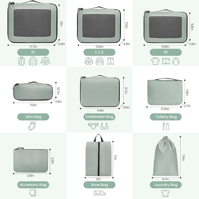 Mesh Packing Cubes for Travel, Durable Luggage Organizer with Sturdy Material and Double Zippers, Comprehensive Set for Trave