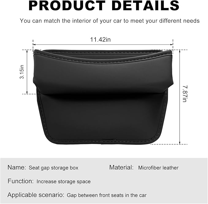 Large Capacity Car Seat Gap Filler Organizer, Leather Car Front Seat Slot Storage Box Keeps Car Tidy, Portable Car Seat Gap Filler with 2 Charge Holes for Phones Glasses Keys Cards (Black)