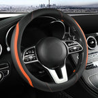 Car Steering Wheel Cover, Leather Steering Wheel Cover Orange Universal 14.5-15 Inch Microfiber Leather Anti-Slip Breathable 