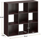 SUPER DEAL 9 Cube Storage Organizer, 3 Tier Bookshelf Open Shelf Display Rack with 5 Removable Back Panels Wood Bookshelf Sys
