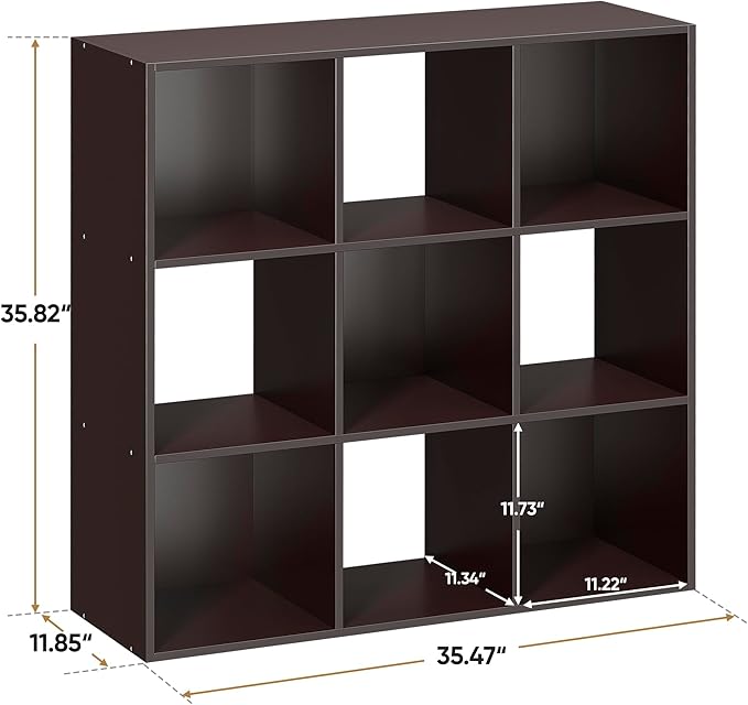 SUPER DEAL 9 Cube Storage Organizer, 3 Tier Bookshelf Open Shelf Display Rack with 5 Removable Back Panels Wood Bookshelf Sys