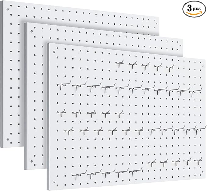 Peg Board, 3 Pack Metal Pegboard Panels White Pegboards Wall Organizer with Frame Large Heavy Duty Peg Board with Hooks for W