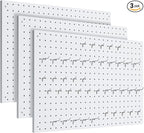 Peg Board, 3 Pack Metal Pegboard Panels White Pegboards Wall Organizer with Frame Large Heavy Duty Peg Board with Hooks for W