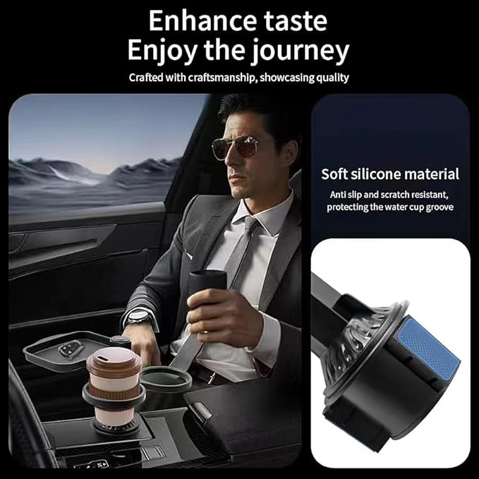 5 in 1 Car Cup Holder Expander with Phone Holder & 2 Food Table Tray & 2 Cup Holder for Drink/Snacks/Humburgers