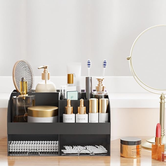 Makeup Organizer with Drawers, Cosmetic Storage for Dresser Vanity and Bathroom Countertop, Beauty Holder for Lipstick Brush,