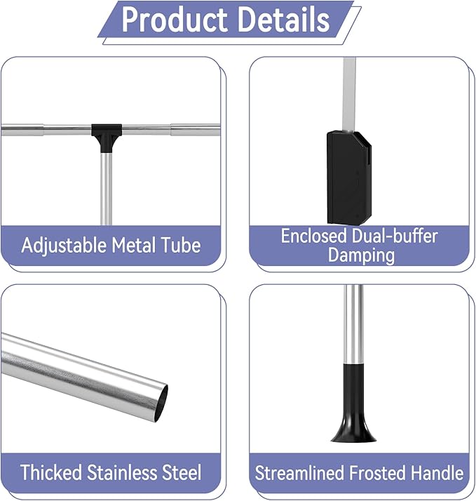 tonchean Pull Down Closet Rod Stainless Steel 32.6-45.3Inch Adjustable Wardrobe Lift Rail Rod Back Mounted Closet Pole for Wa