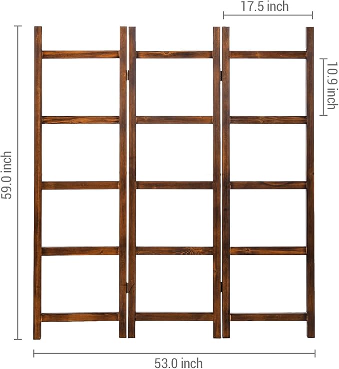 Blanket Ladder,Burnt Wood Blanket Ladder 59" H Freestanding and Folding, 6 Tier and 3 Panel Towel Rack for Bathroom, Decorati