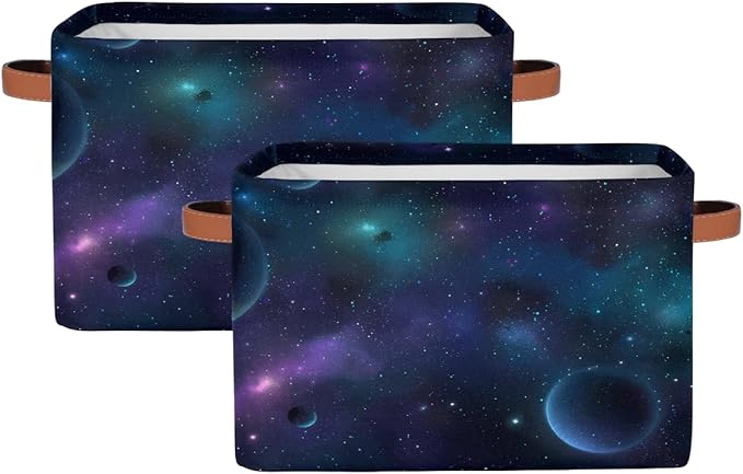 Nebula Galaxy Planet Storage Basket Collapsible Cloth Storage Cube Basket Bins Organizer with Handles Rectangular Large Toys 