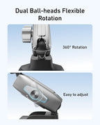 TELESIN Aluminum Suction Cup Car Mount Windshield Window Dashboard Holder with Phone Clip for GoPro Max Mini Hero 13 12 11 10 9 Insta360 X4 X5 DJI Action 4 5pro 6 OSMO 360 Nano iPhone Android AKASO