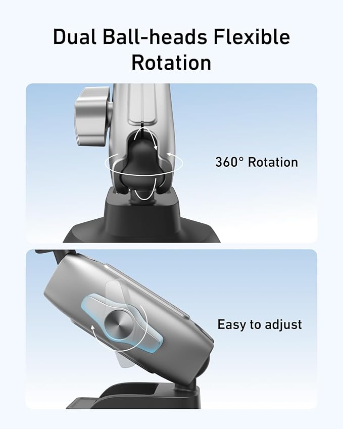TELESIN Aluminum Suction Cup Car Mount Windshield Window Dashboard Holder with Phone Clip for GoPro Max Mini Hero 13 12 11 10 9 Insta360 X4 X5 DJI Action 4 5pro 6 OSMO 360 Nano iPhone Android AKASO