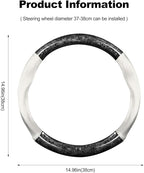 Ergocar Car Steering Wheel Sleeve, Round Forged Carbon Fiber and Leather Material Steering Wheel Sleeve, 37-38cm/14.5-15inch, Non-Slip, Soft, Breathable, Sports Style