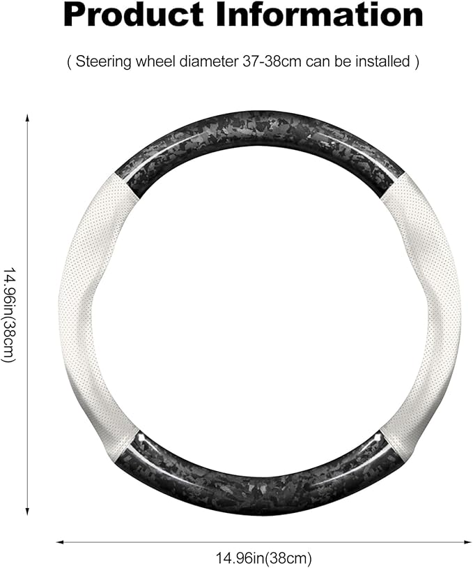 Ergocar Car Steering Wheel Sleeve, Round Forged Carbon Fiber and Leather Material Steering Wheel Sleeve, 37-38cm/14.5-15inch, Non-Slip, Soft, Breathable, Sports Style