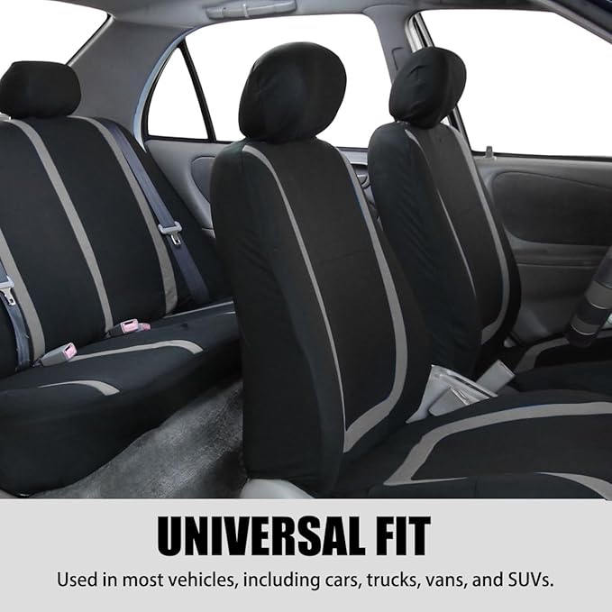 BELOMI Car Seat Covers Full Set, Breathable Premium Cloth Automotive Seat Cover, Universal Front and Rear Seat Covers, Easy t