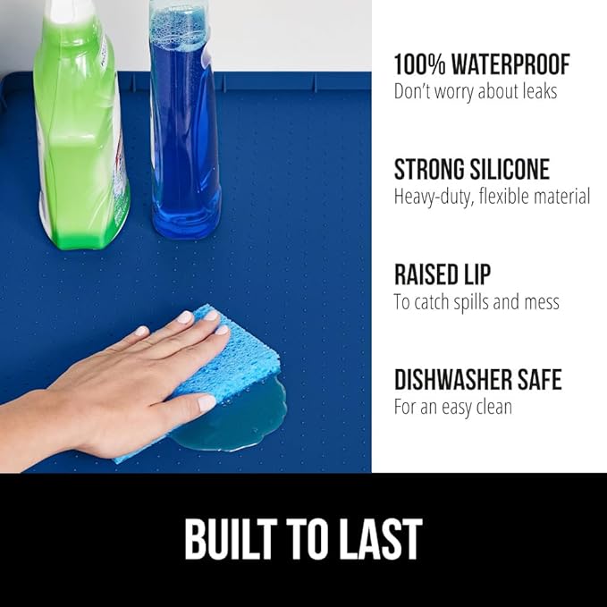 GORILLA GRIP Waterproof Silicone Under Sink Mat with Raised Lip for Kitchen and Bathroom, 28 x 22 in, Cabinet Shelf Liner Sta
