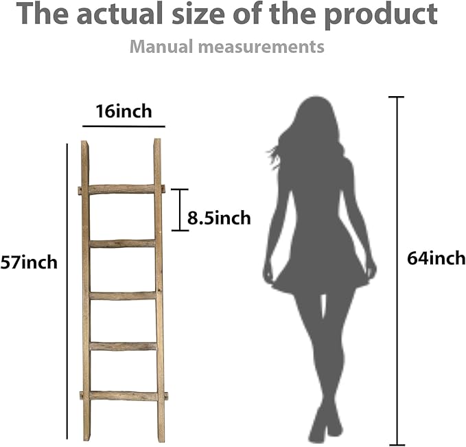 Blanket Ladder Fully Assembled 57in Wooden Ladder Shelf Living Room Bathroom Bedroom Decorative Wall Leaning Farmhouse Quilt 