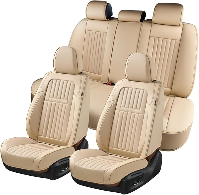 Coverado Front and Back Seat Covers for Cars, Automotive Seat Covers for Trucks, Nappa Leather Car Seat Covers, 5 Seats Water