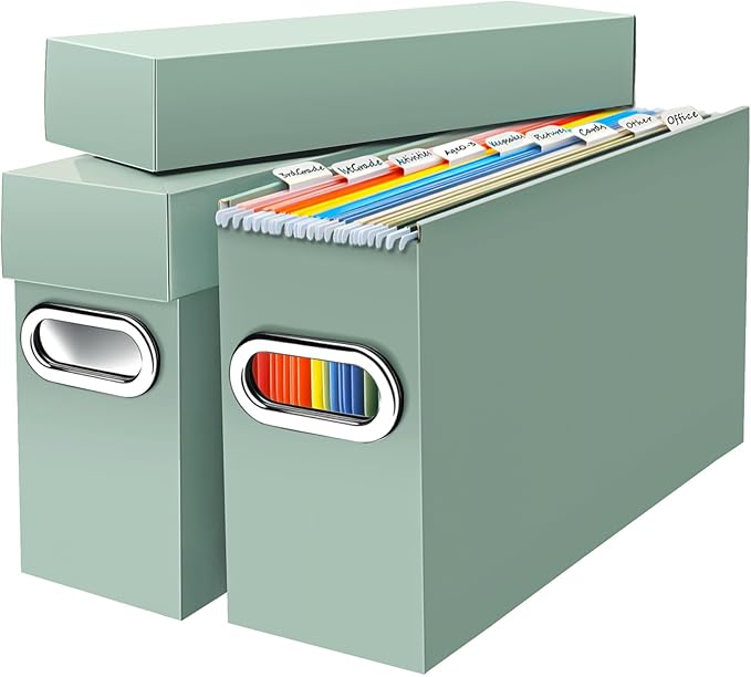 File Organizer Box with Lid & Handle, Thickened Cardboard Hanging File Folder Storage Boxes for Letter Size, Portable Filing 
