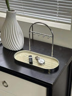 Shinpuru Metal Jewelry Organizer Stand & Key Holder Tray with Acrylic Base, Key Stand and Jewelry Tray with 5 Hooks, Perfect 