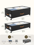 Under Bed Storage with Wheels, 72L XXL Under the Bed Storage Containers Large, 10‘’ Tall Adjustable Storage for Underbed with