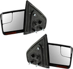 TRQ 6 Piece Driver and Passenger Side Mirror Assembly Set Electric Adjustment Heated Memory LED Turn Signal Black & Chrome Co