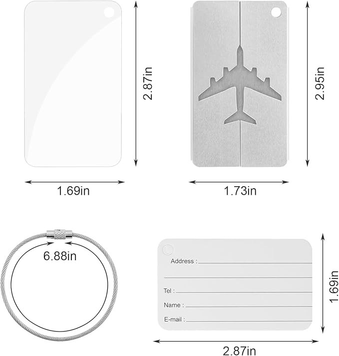74 Pcs Luggage Tags Gifts -24 Set Silver Airplane Design Luggage Tags for Guests with 24 PcsTags and 24 White Sheer Bags Wedd
