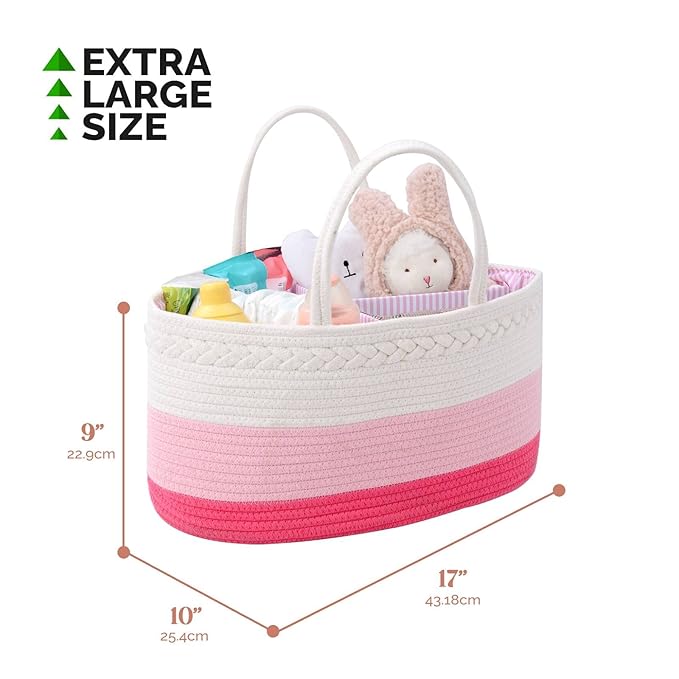 luxury little Diaper Caddy Organizer, Large Cotton Rope Nursery Baby Basket, Changing Table Organizer for Baby Diaper Storage
