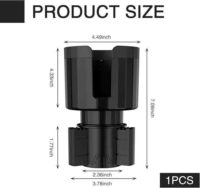 QODOLSI Pack-1 Car Conversion Cup Holder, Within 4.13" Drink Stand from Small to Large Cups Mouth, Rotatable Adjustable Base with Anti-Slip Pad, Universal Plug-and-Play Cup Holder for Cars (Black)