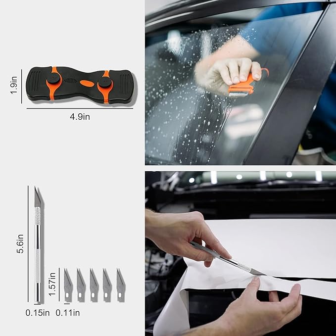 9 Pcs Vehicle Car Window Tint Application Tools Kit Glass Protective Film Installing Tool Car Window Film Squeegee Auto Vinyl Wrap Installation Kit for Vinyl (9)