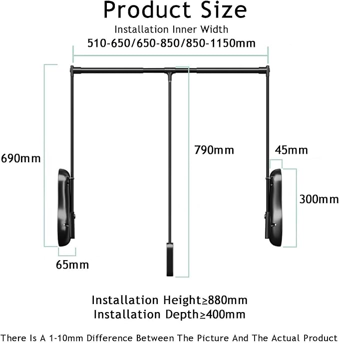 Pull Down Clothes Rail, Extendable Adjustable Aluminum Alloy Clothes Rail,for Wardrobe Cloakroom,20kg Load Capacity(Color 1,W
